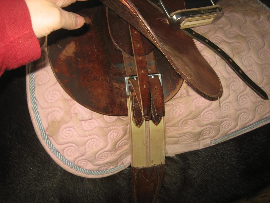 Near side (right) girth attachment with elastic